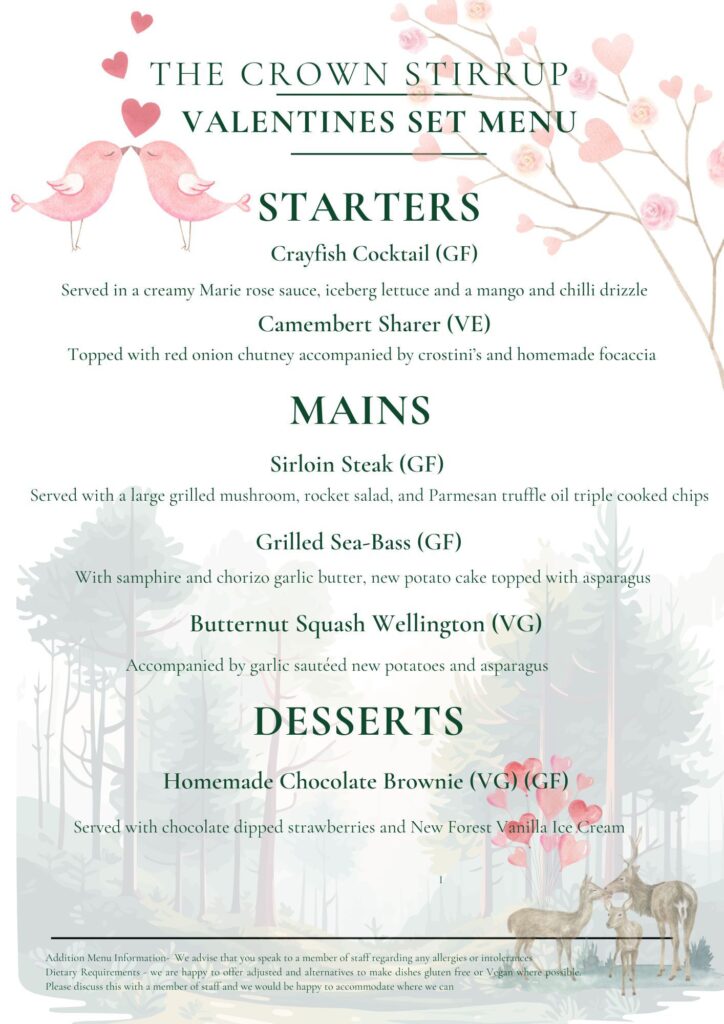 Valentines Dinner Menu