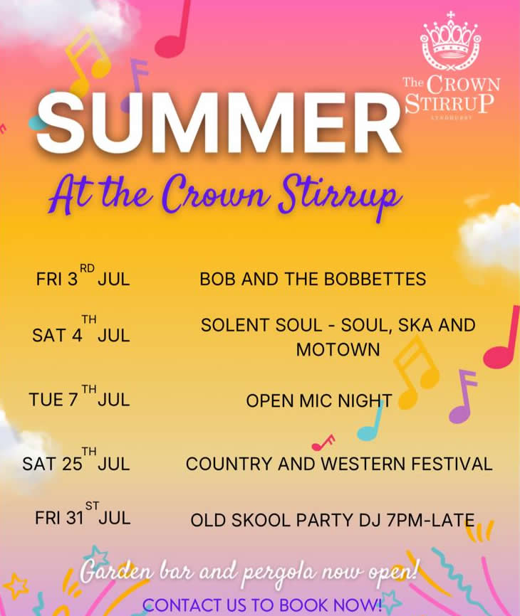 Summer Events (July) @ The Crown Stirrup